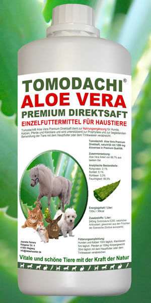 Tun Sie Ihrem Haustier etwas Gutes - der Tomodachi Aloe Vera Futterzusatz gibt dem Tier Kraft, Energie und Vitalität.