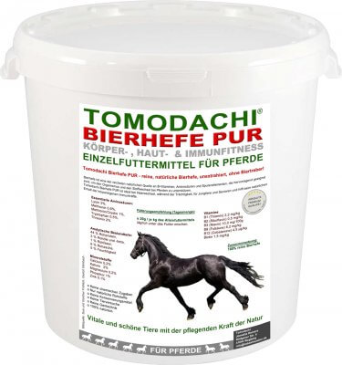 Tomodachi 100% reine Bierhefe ohne Biertreber für Pferde ist besonders reich an Biotin und Aminosäuren und B Vitaminen - für vitale und schöne Pferde!