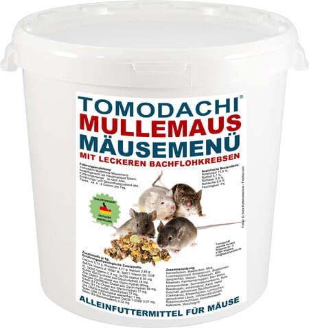 Tomodachi Komplettnahrung für alle Mäuse mit leckeren, proteinreichen Bachflohkrebsen, Gemüse, Getreide, Körnern und Saaten - gesundes Futter für die Maus von Tomodachi!