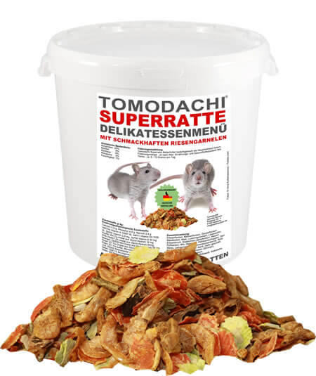 Tomodachi Komplettnahrung für die Ratte mit leckeren, proteinreichen Shrimps / Garnelen, Gemüse, Getreide, Körnern und Saaten - gesundes Futter für Ratten von Tomodachi - den Futterprofis!