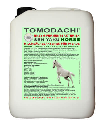 Die Milchsäurebakterien für Pferde - Sen Yaku Horse - fördern die Verdauung und den Stoffwechsel des Pferdes.