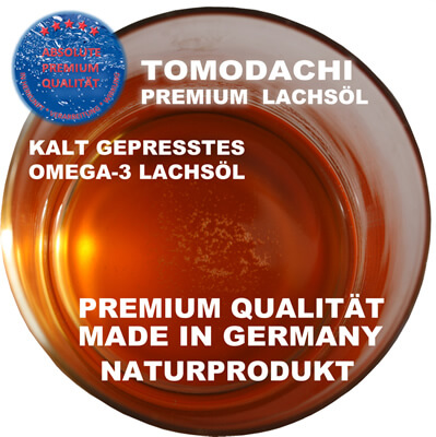 Kalt gepresstes Premium Lachsöl aus Norwegen Tomodachi Omega 3 Lachsöl für gesundes Fell, gegen Leberprobleme, Nierenprobleme, Stoffwechselprobleme bei Hund, Katze und Pferd.