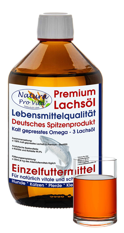 Natura Pro Vita Omega 3 Lachsöl in Spitzenqualität - Naturprodukt, Qualität Made in Germany, für gesunde und schöne Tiere.