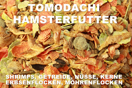 Tomodachi Komplettnahrung für Hamster mit leckeren, proteinreichen Garnelen, Gemüse, Getreide, Körnern und Saaten - gesundes Futter für den Hamster von Tomodachi!