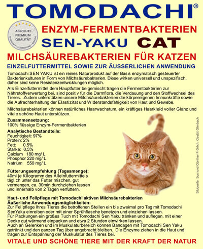 Tomodachi Milchsäurebakterien für Katzen zur äußerlichen Anwendung und zum Fermentieren des Futters - vitale und schöne Katzen mit einem schönen Fell voller Glanz.